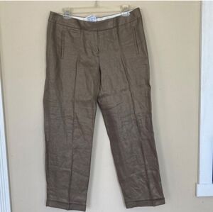 J Crew Crespi Italian Linen Metallic 100% linen Trouser Pants Cropped Bronze 10
